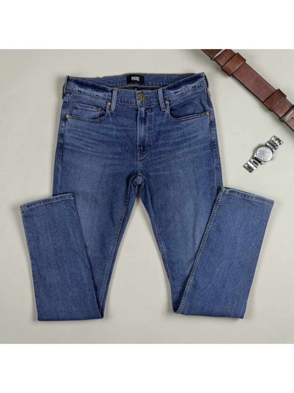 PAIGE Lennox Men's Jeans Size 32 Blue Slim Straight Stretch Premium Denim